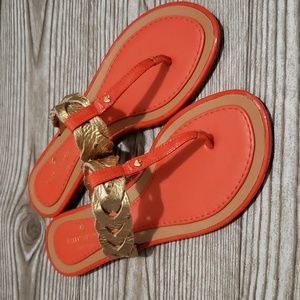 Kate Spade Ingrid Bright Orange And Gold Hook Toe Flat Sandals Size 6